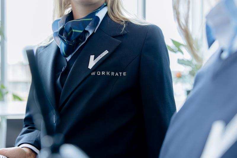 Workrate close-up of female security guard uniform with Workrate logo